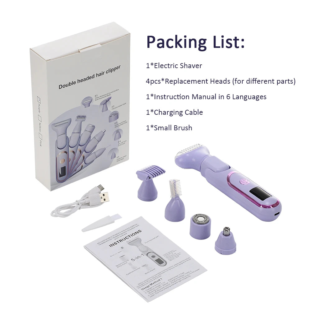 5-in-1 Electric Shaver for Women Cordless Hair Trimmer