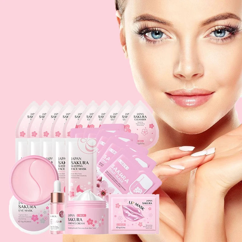 24pcs Sakura Skin Care Set Eye & Lip Masks Serum