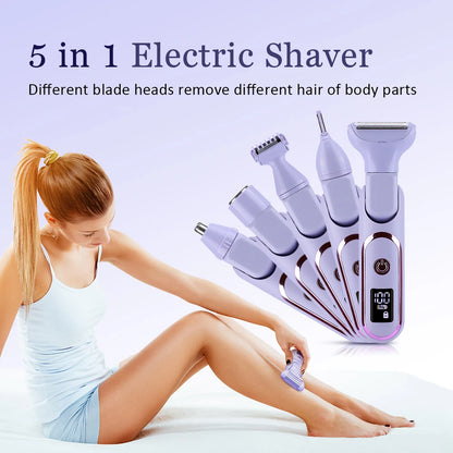 5-in-1 Electric Shaver for Women Cordless Hair Trimmer